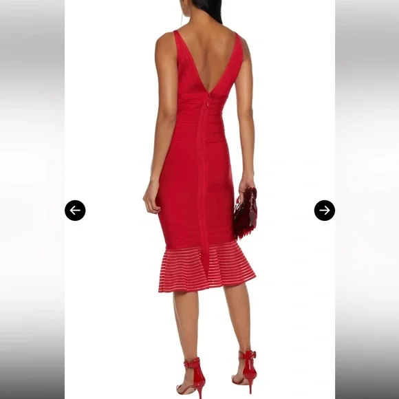 NWT $1690 Herve Leger Fluted Metallic-Trimmed Bandage Midi Dress size M - Picture 6 of 17